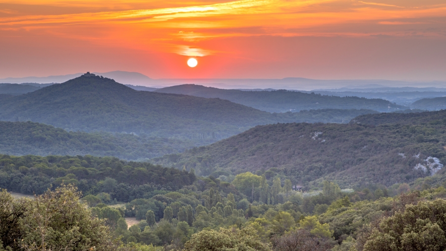 Sunrise over the Corbières mountains